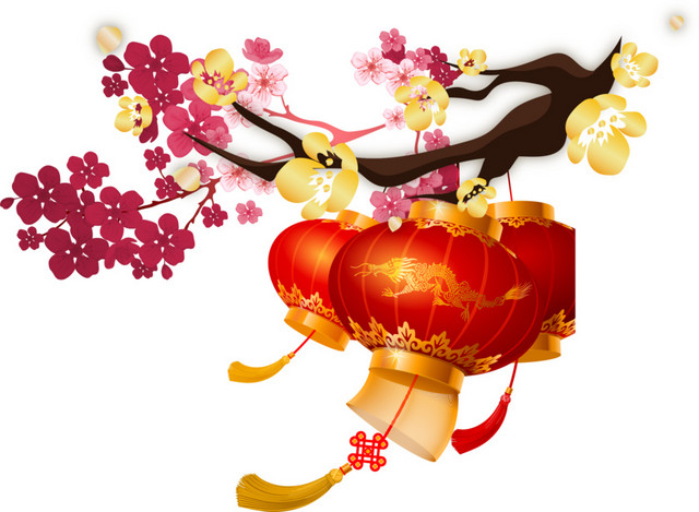 手绘红灯笼春节素材