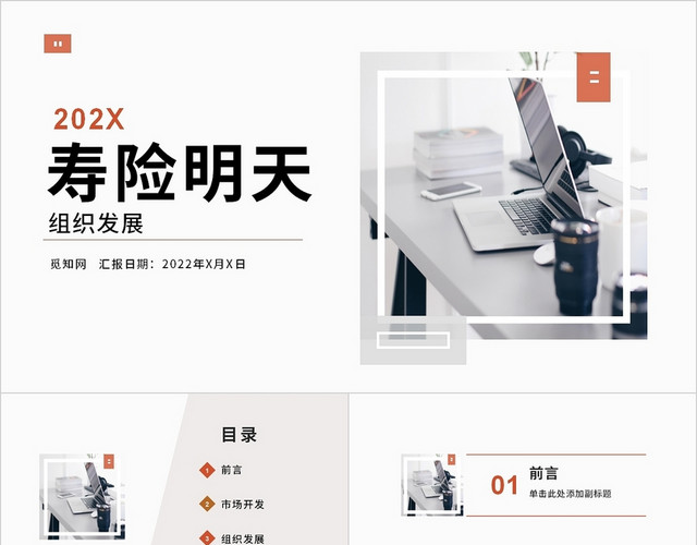 白色淡灰简约清爽商务寿险的明天组织发展PPT模板