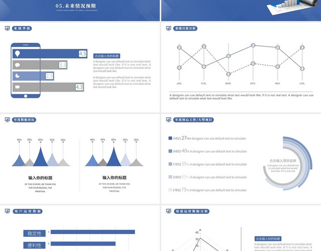 蓝色简约风年终数据汇报图表型模板PPT工作总结年终总结