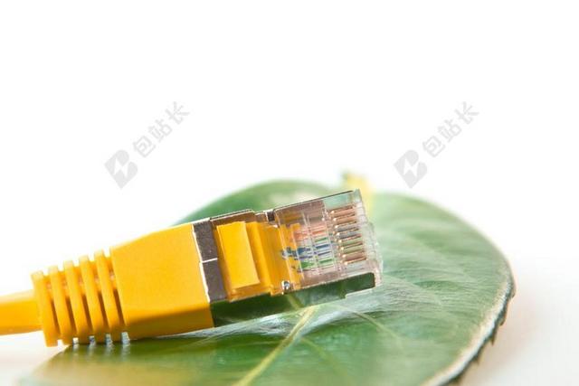 数码黄色的数据线和绿色树叶背景图片