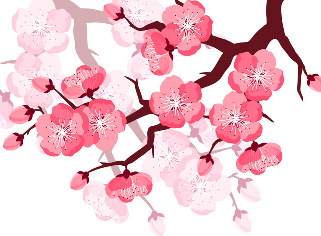 日本粉色樱花矢量元素