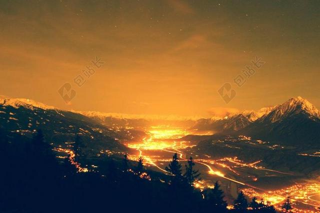 夜 蒂罗尔 奥地利 夜之光 山 提洛尔阿尔卑斯山 高山
