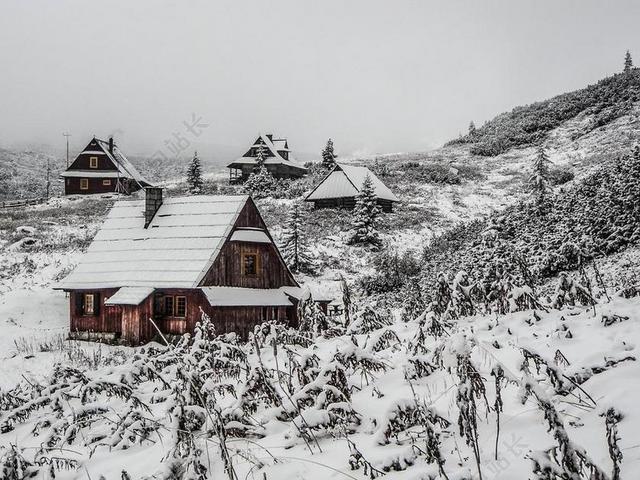 白色广告纯洁简约雪中屋舍宣传背景图片