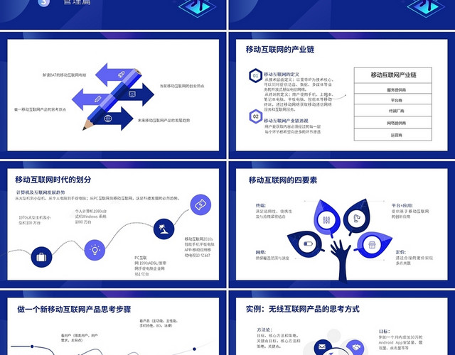 蓝色简约科技风移动互联网的发展与未来PPT模板