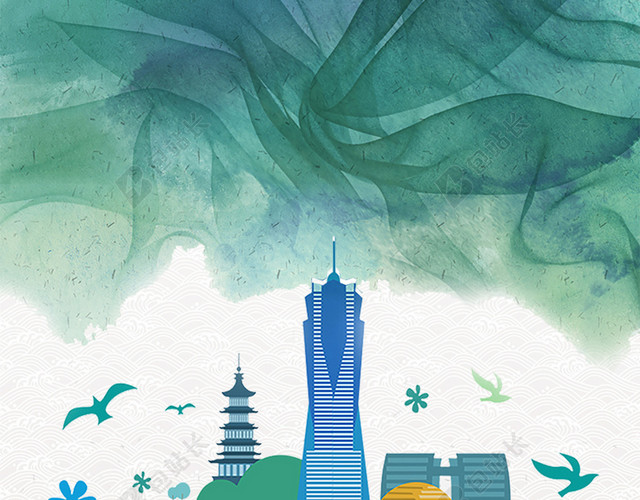 杭州峰会建筑剪影海报背景素材