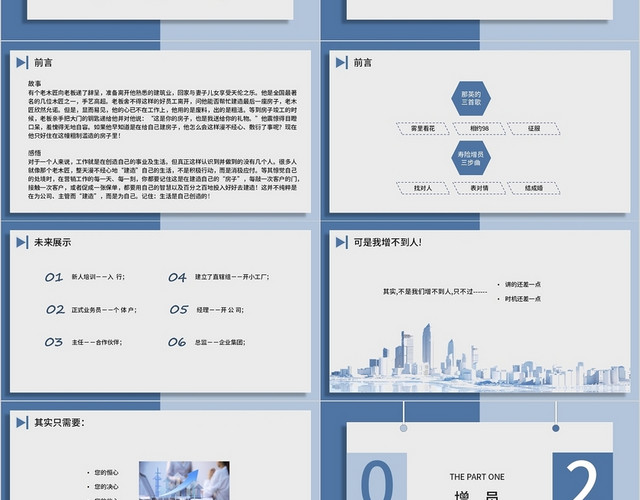 蓝色淡蓝简约商务吊牌破解增员难题PPT模板