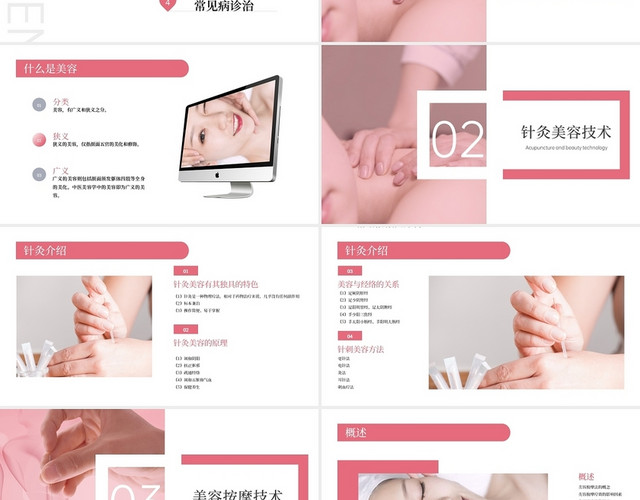 粉色小清新针灸美容概述PPT模板