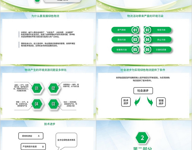 绿色蓝色简约商务淡雅绿色物流PPT模板