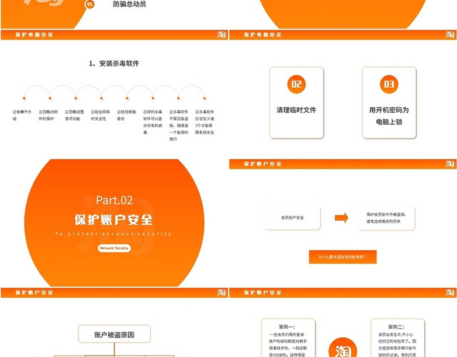 渐变橙色简约风格淘宝网络安全防护PPT
