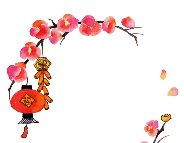 挂件灯笼花枝装饰边框插画