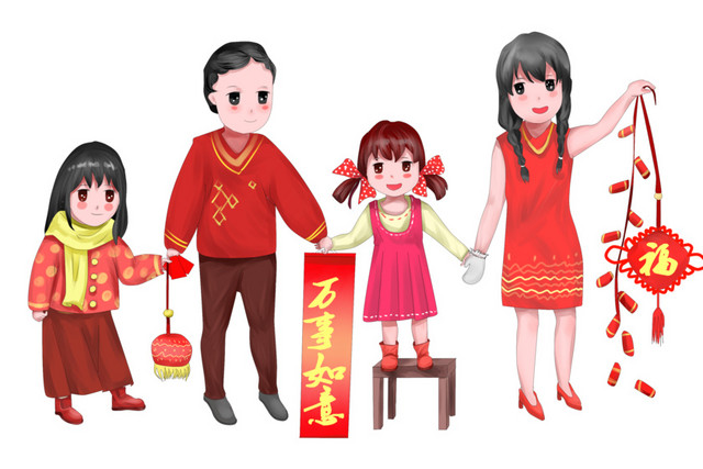 手绘卡通温馨全家福