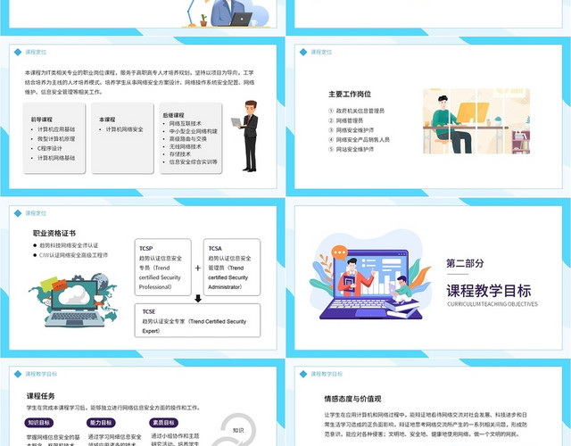 蓝色简约清新大气商务风计算机网络安全说课PPT模板