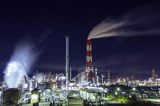 工厂 工业复杂 夜景 视图 吸烟 冶炼厂 工业