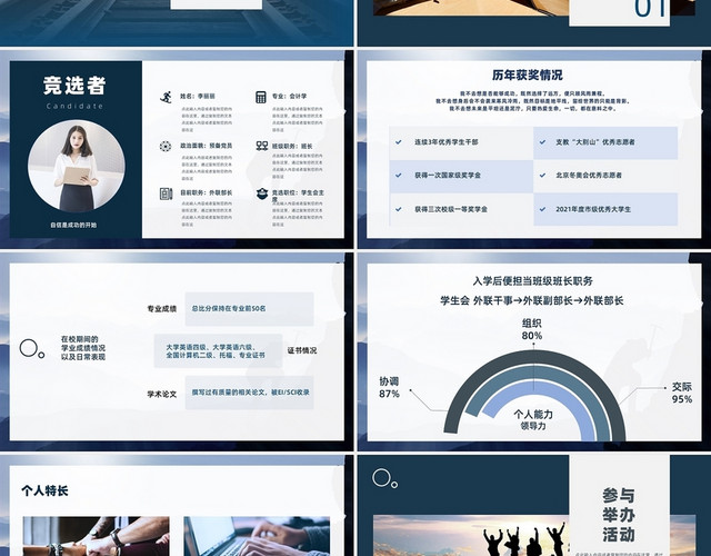 蓝色大气简约深邃大学生竞选学生会PPT学生会竞选