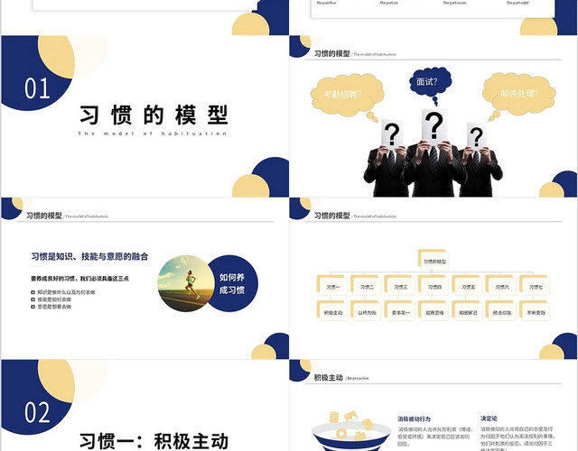 黄蓝色简约沉稳职场人士习惯培养课件七个习惯
