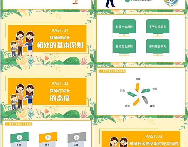 黄色简约风教师与家长沟通技巧PPT