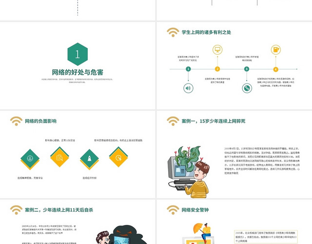 黄绿色简约风预防沉迷网络安全教育主题班会PPT课件