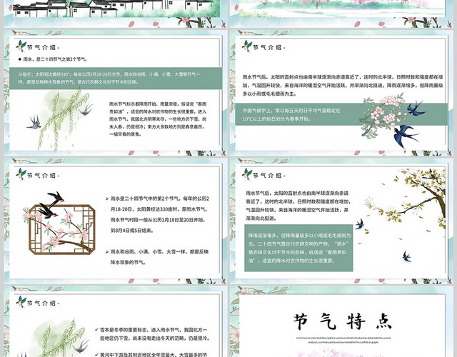 二十四节气雨水绿色中国风传统文化通用PPT模板
