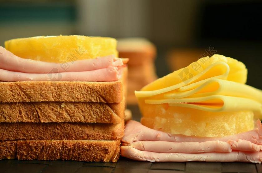烤面包 奶酪 奶酪片 夏威夷敬酒 火腿 吃 食品 烤面包的切片