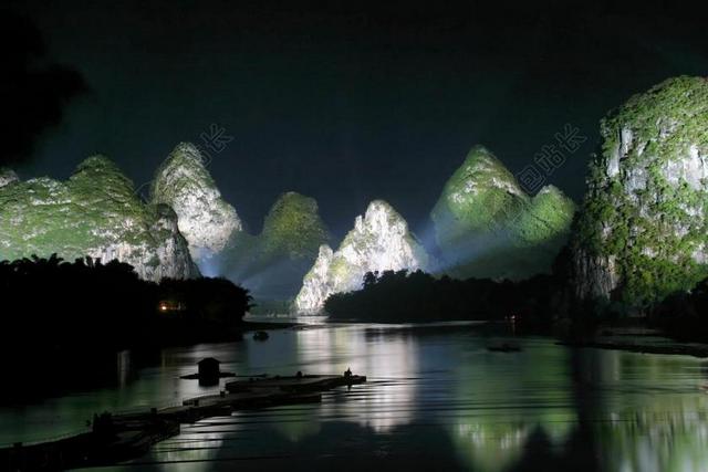 桂林 山 景观 河 中国 夜 光