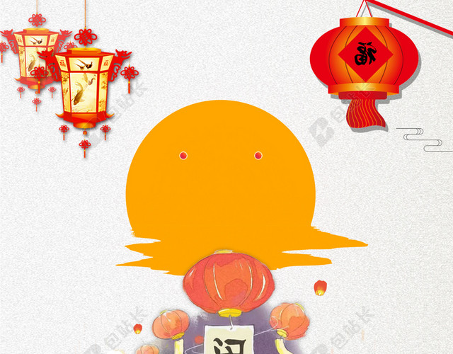 白色卡通元宵招财猫灯笼浪花背景