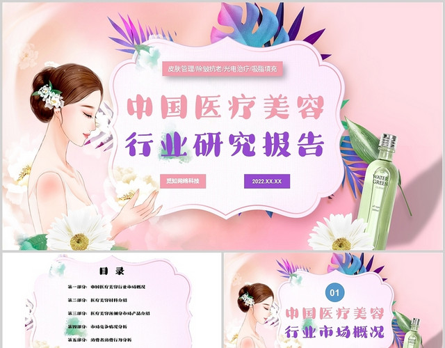 粉紫色小清新中国医疗美容行业研究报告