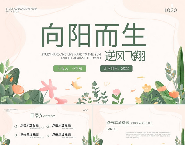 小清新INS风工作总结向阳而生逆风飞翔PPT模板