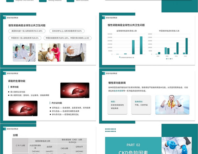 绿色简约大气商务等肾脏护理查房PPT模板