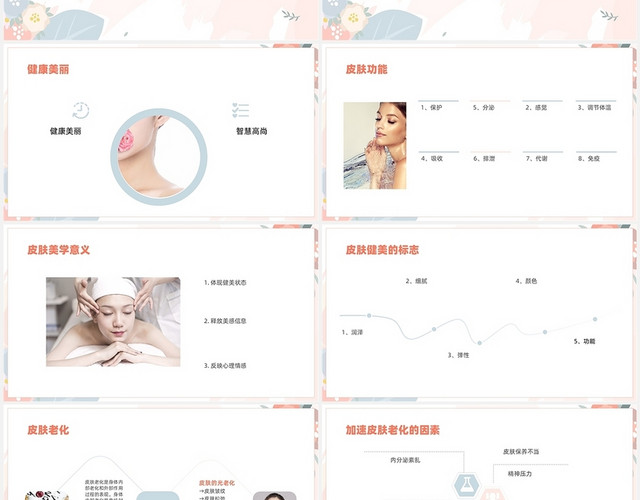 粉色花卉时尚简约风激光美容与皮肤年轻化PPT课件PPT模板