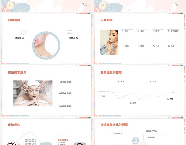 粉色花卉时尚简约风激光美容与皮肤年轻化PPT课件PPT模板