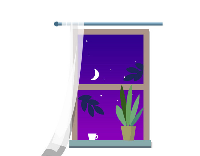 手绘夏夜窗户夜空插画免费下载