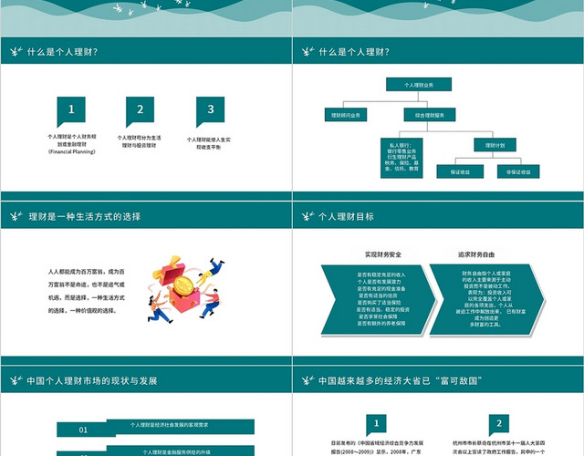 青色绿色简约商务个人理财的基础知识PPT模板