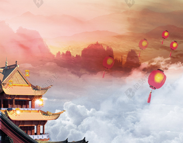 欢度元宵古建筑大气H5背景