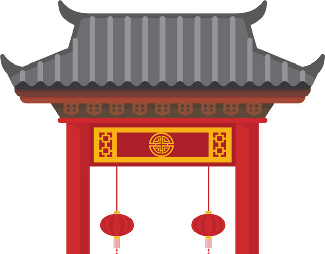春节红色建筑大门