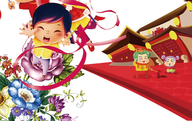春节喜庆人物背景矢量图