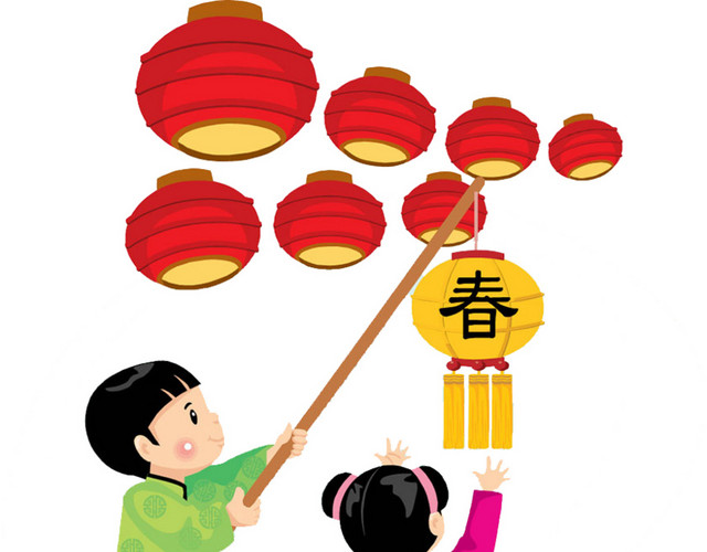 民俗风挂灯笼孩子免抠图