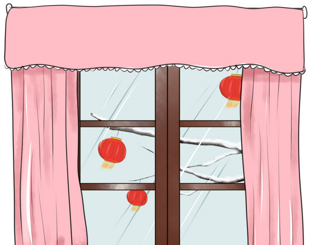 手绘装饰窗户插画素材