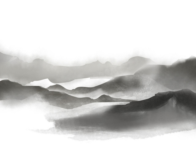 黑白画波浪山峰元素