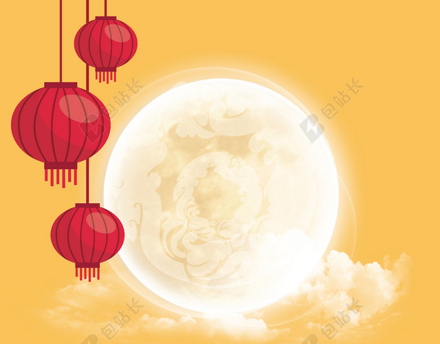 黄色卡通圆月正月十五元宵节背景素材