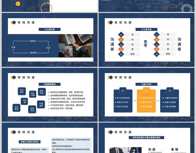 蓝色专业有效沟通与有效执行力商务汇报通用PPT模板