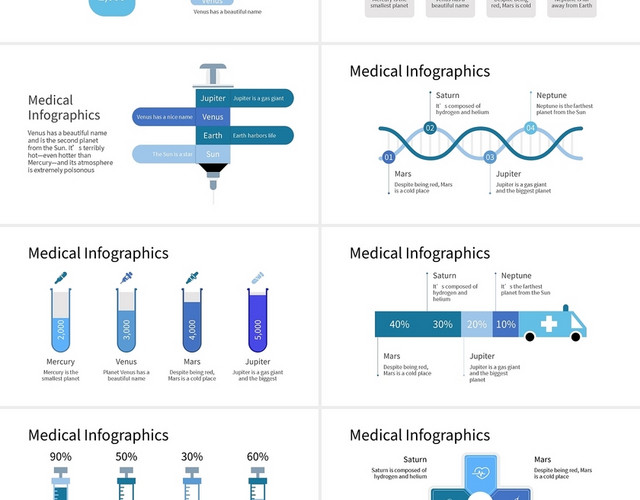 蓝色简约医疗可视化图表PPT模板