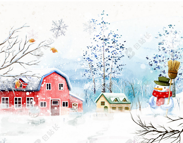 下雪堆雪人卡通文艺手绘蓝色BANNER