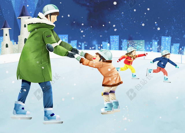 立冬滑雪手绘蓝色BANNER