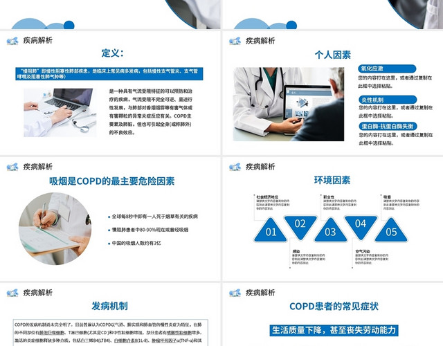 蓝色简约慢阻肺护理查房PPT模板