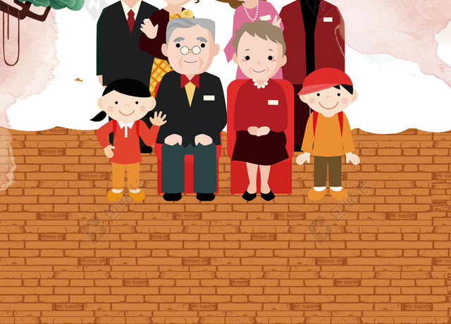2018新年红色中国风全家福卡通节日背景