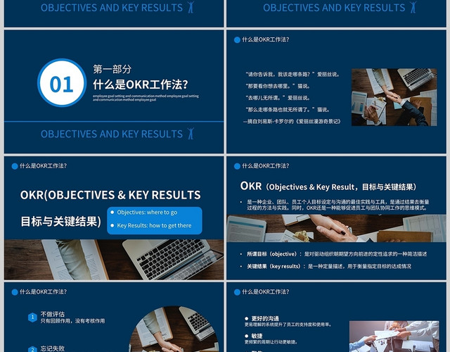 蓝色员工目标设定与沟通OKR工作法商务通用PPT模板
