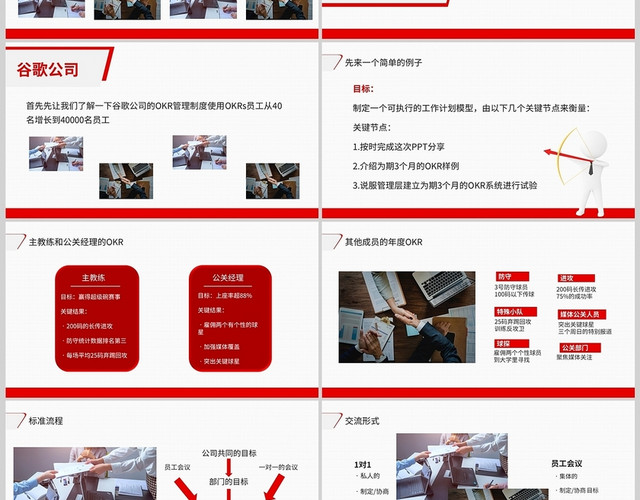红色简约商务OKR工作法实现目标绩效管理PPT模板