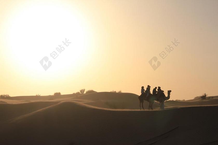 自然沙漠的太阳和旅客背景图片