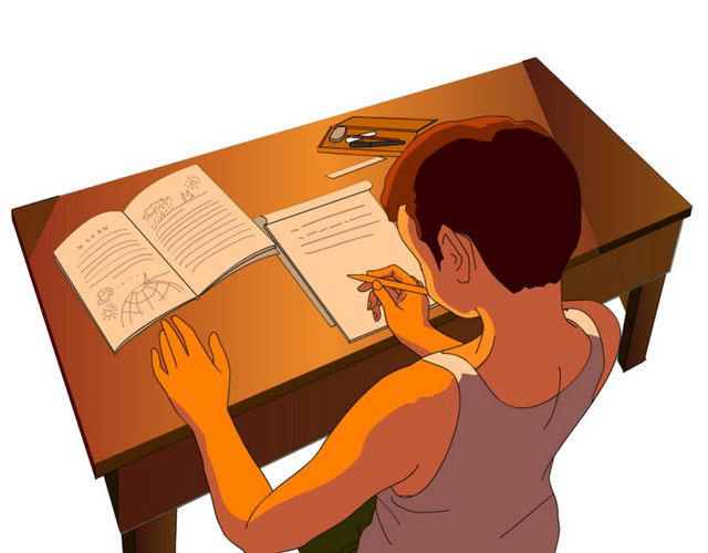 小学生认真学习卡通插画免费下载