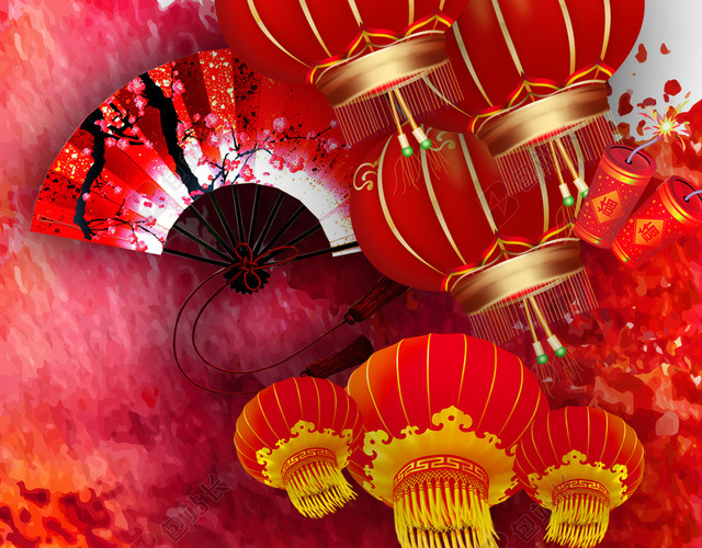 水墨灯笼元旦节H5背景